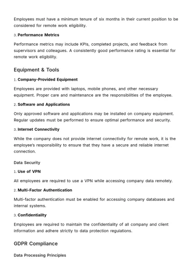 Free Remote Work Policy and GDPR Compliance HR Template to Edit Online