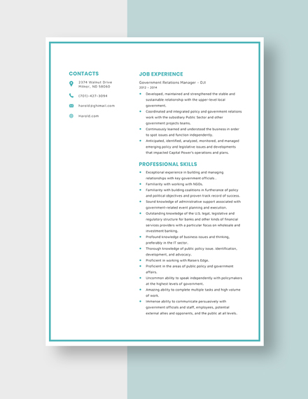 Government Relations Manager Resume  Template