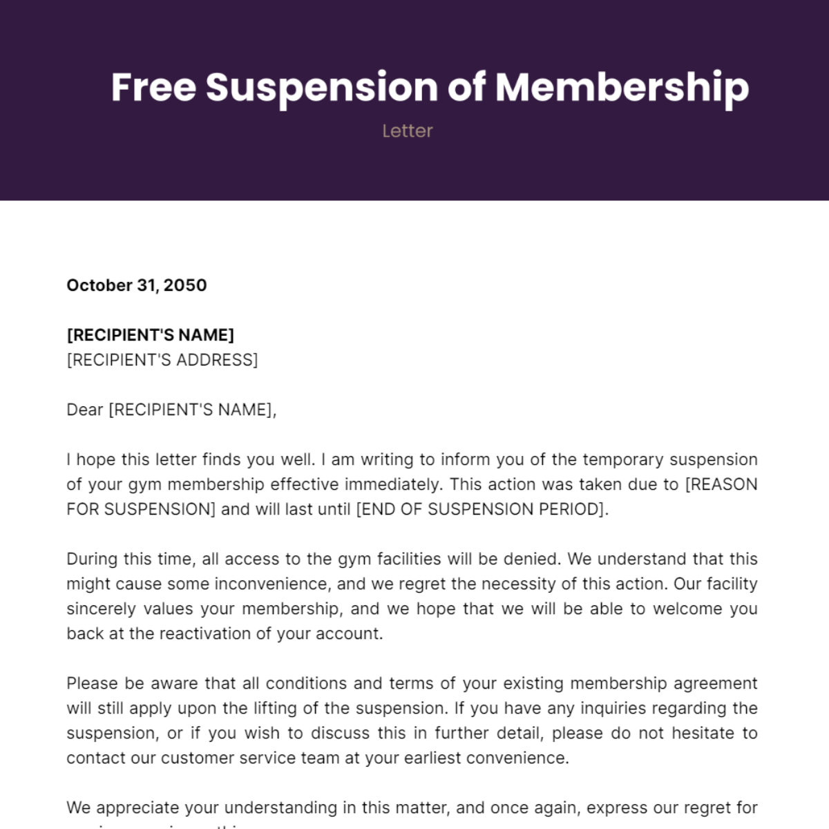 Suspension of Membership Letter Template
