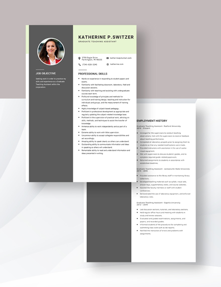 Graduate Teaching Assistant Resume  Download