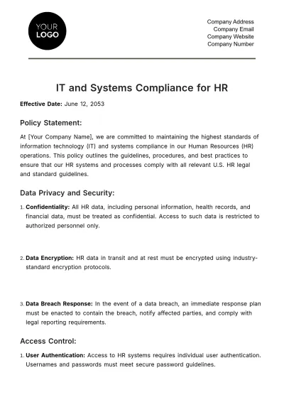 Free IT and Systems Compliance for HR Template to Edit Online