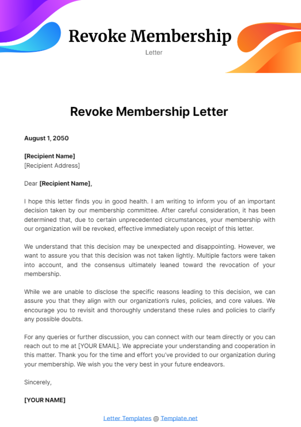 Free Revoke Membership Letter Template