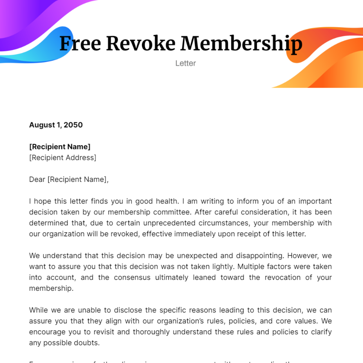 Revoke Membership Letter Template