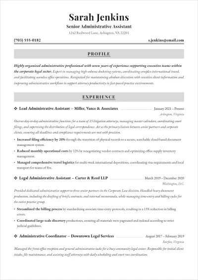Free Administrative Assistant ATS Resume Template, AI Resume Builder