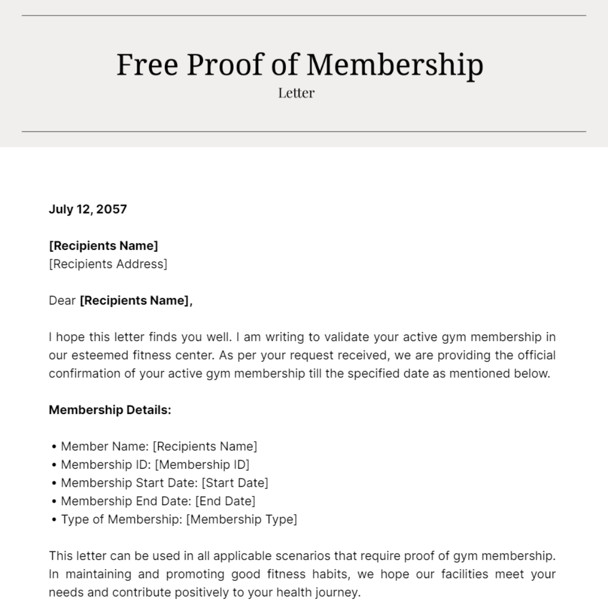 Proof of Membership Letter Template