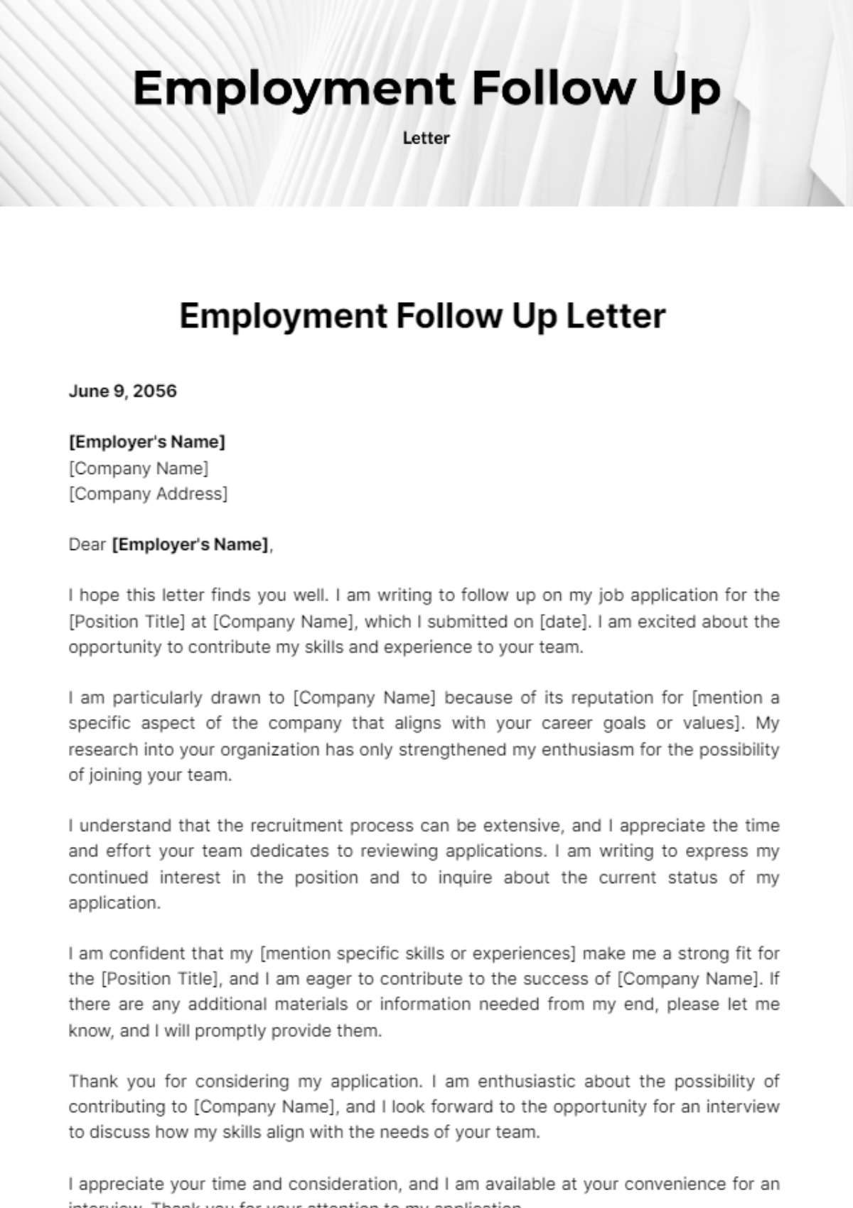 Free Employment Follow Up Letter Template
