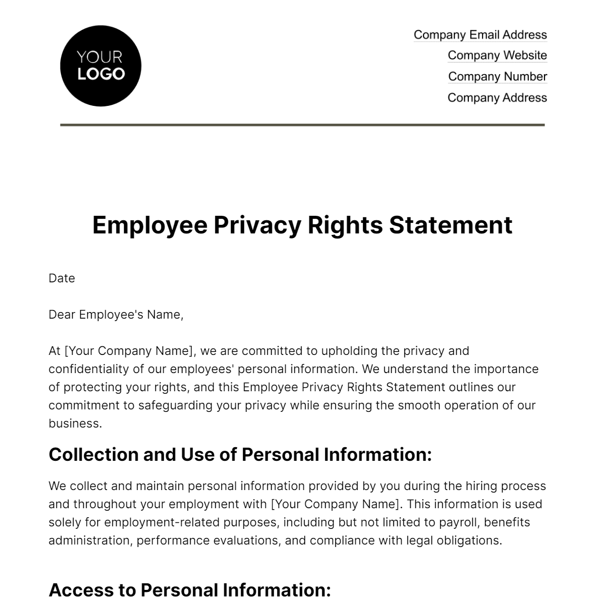 Employee Privacy Rights Statement HR Template