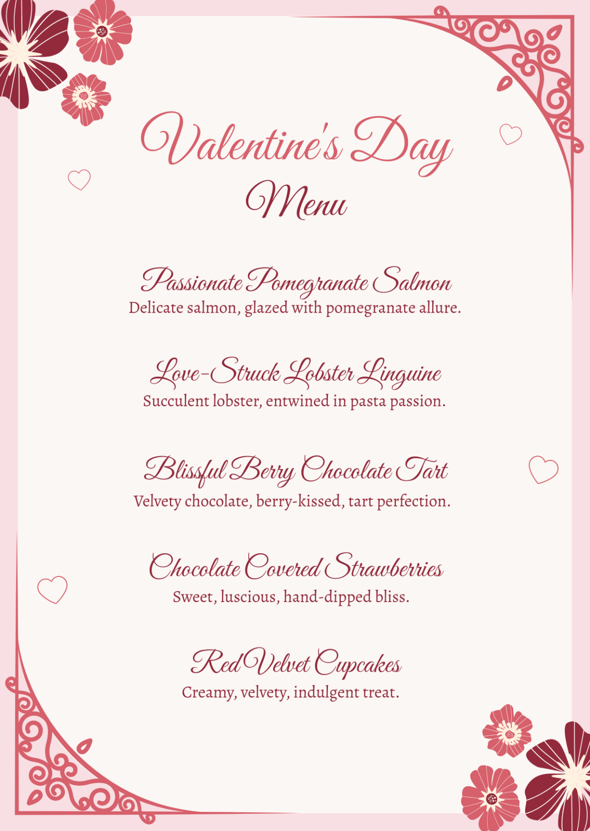 Free Valentine's Day Menu Template