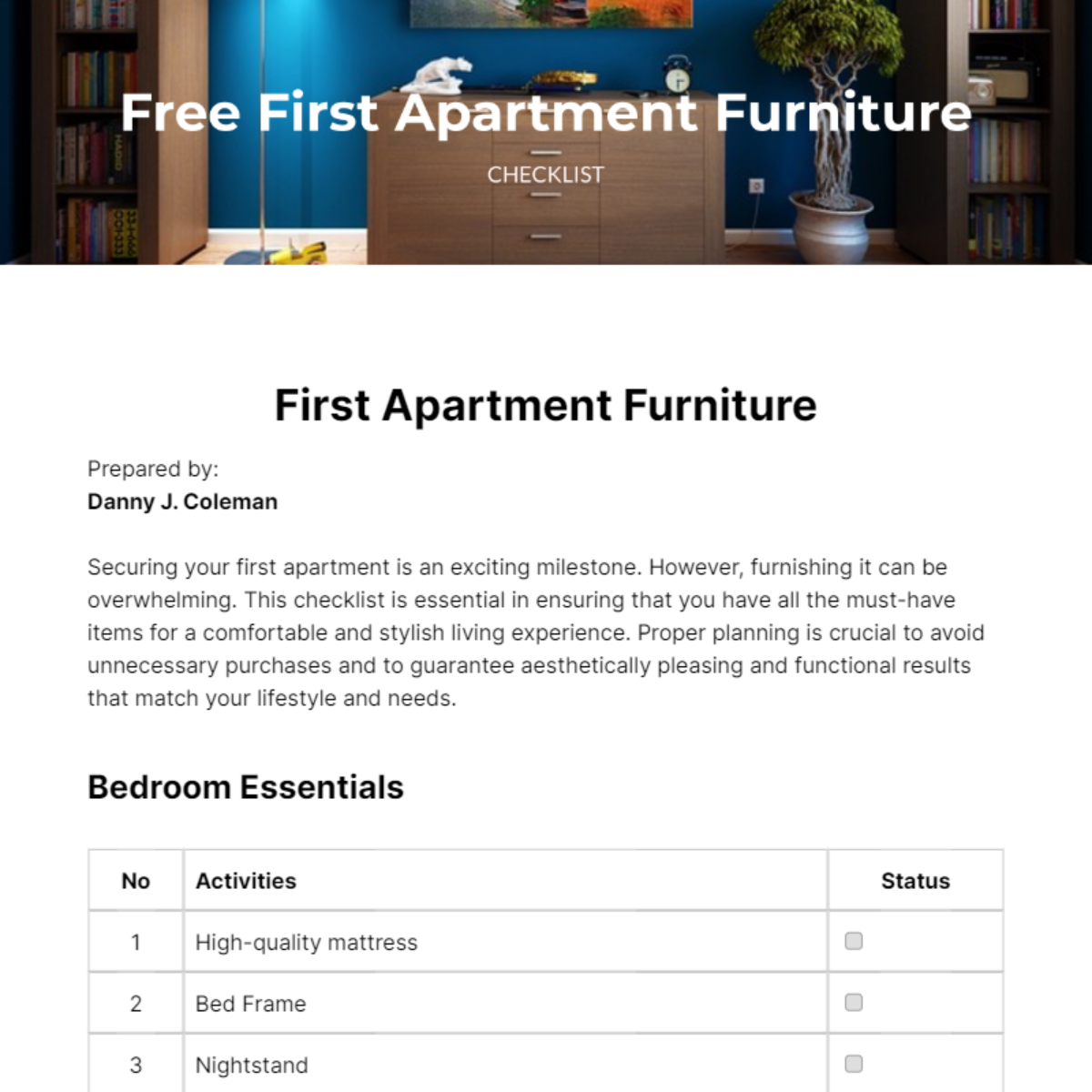 First Apartment Furniture Checklist   First Apartment Furniture Checklist Edit Online 