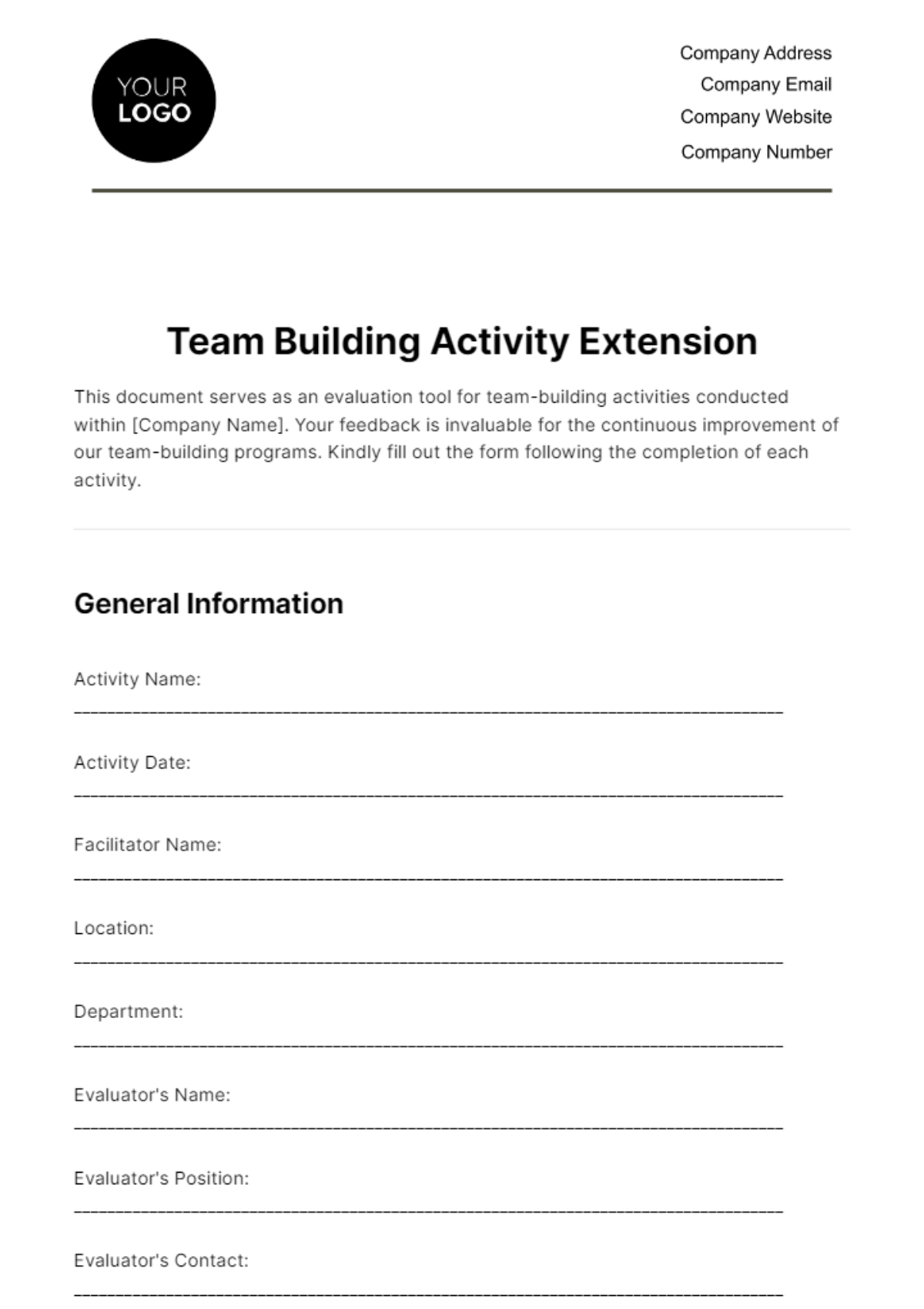 Team Building Activity Evaluation HR Template