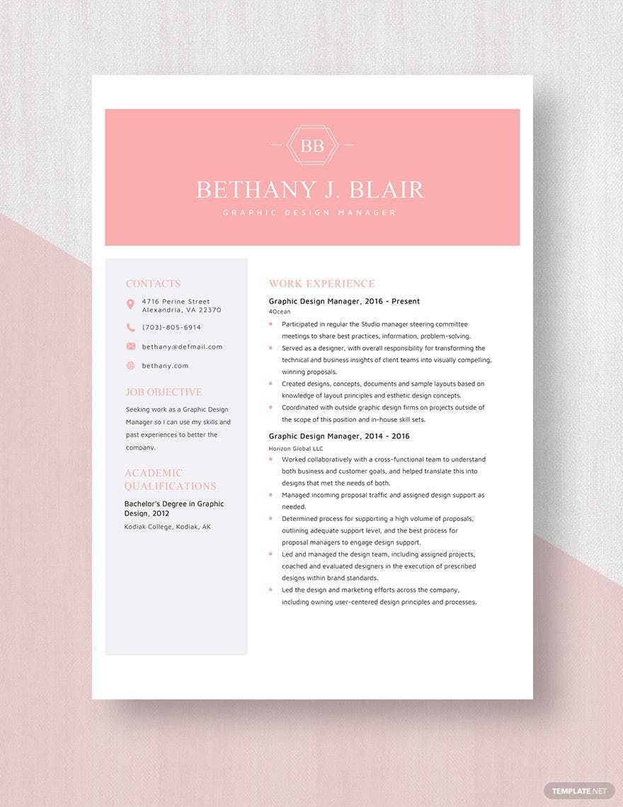 Graphic Design Manager Resume Template