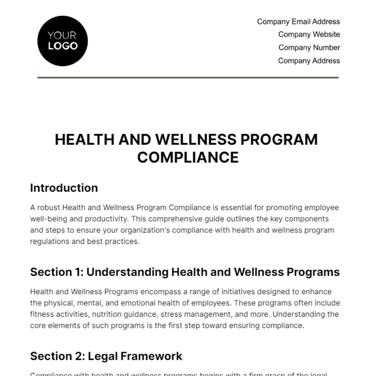 Health and Wellness Program Compliance HR Template