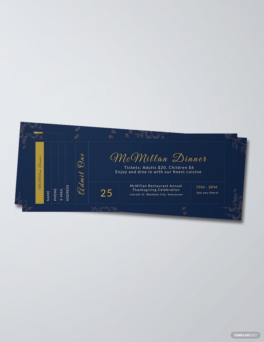 Dinner Ticket Templates Design Free Download Template