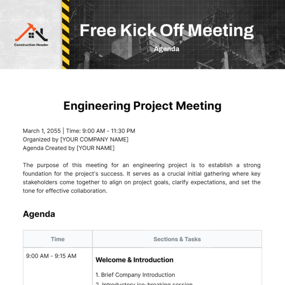 Kick Off Meeting Agenda  Template