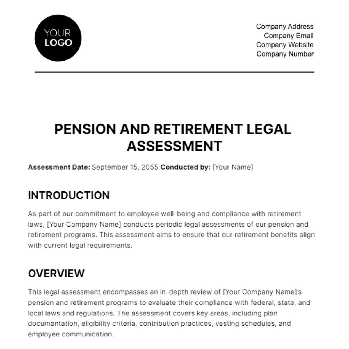 Pension and Retirement Legal Assessment HR Template