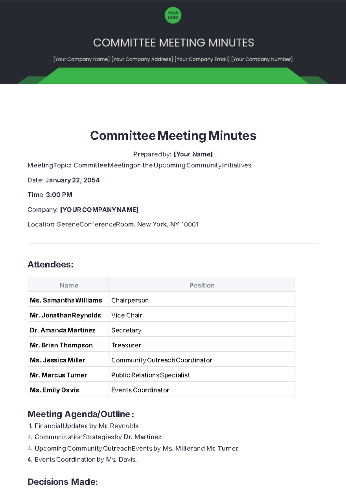 Committee Meeting Minutes Format Template - Edit Online & Download