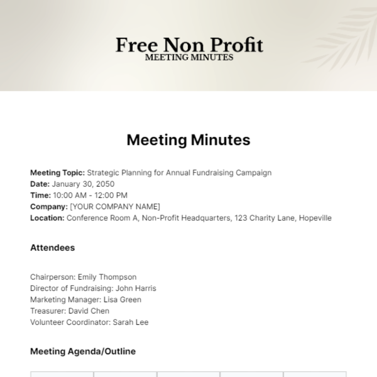 Non Profit Meeting Minutes  Template