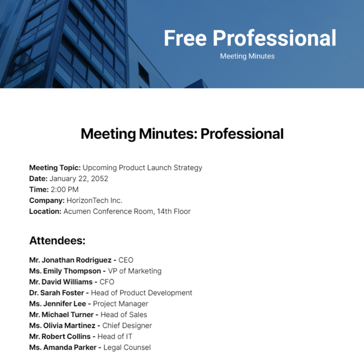 Professional Meeting Minutes  Template