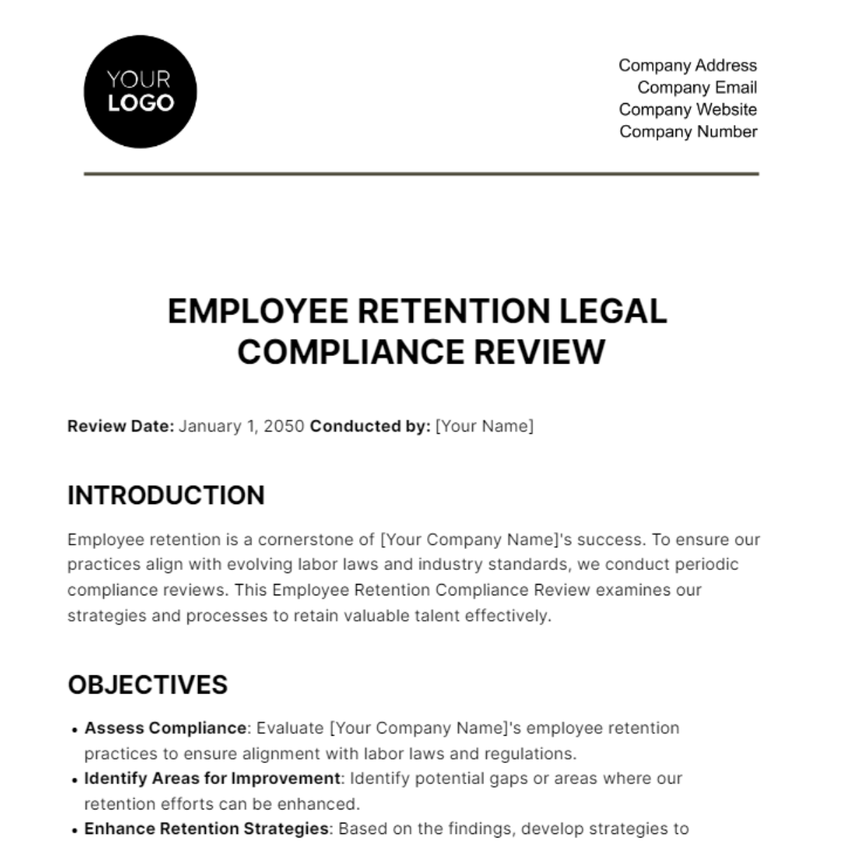 Employee Retention Legal Compliance Review HR Template