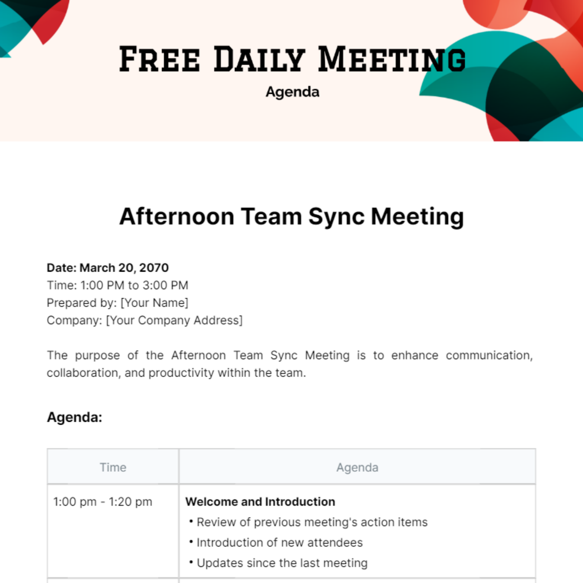 Daily Meeting Agenda  Template