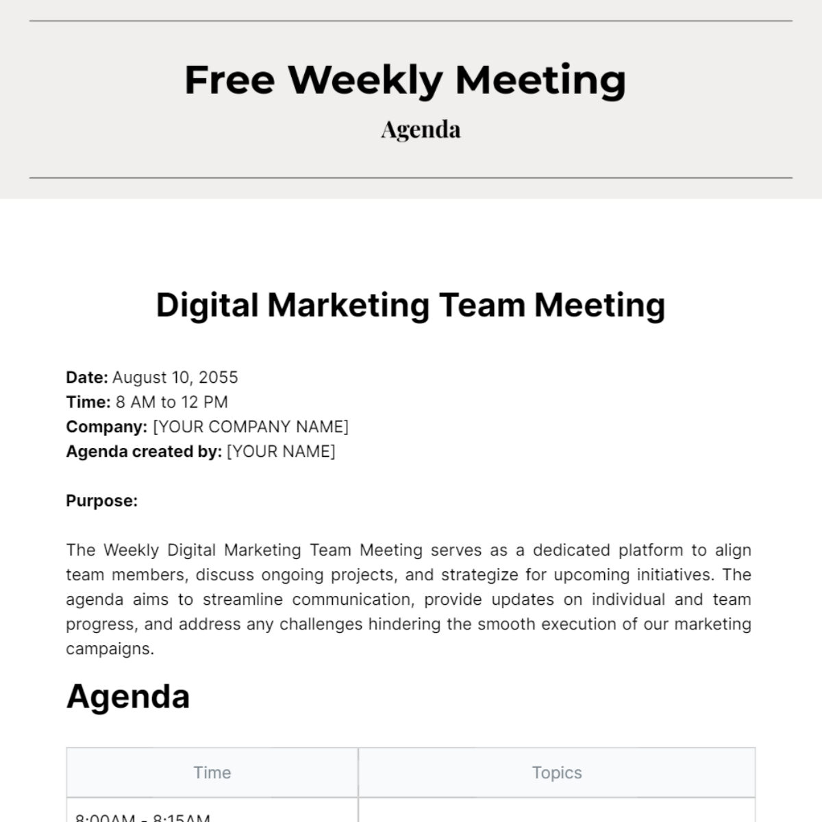Weekly Meeting Agenda  Template