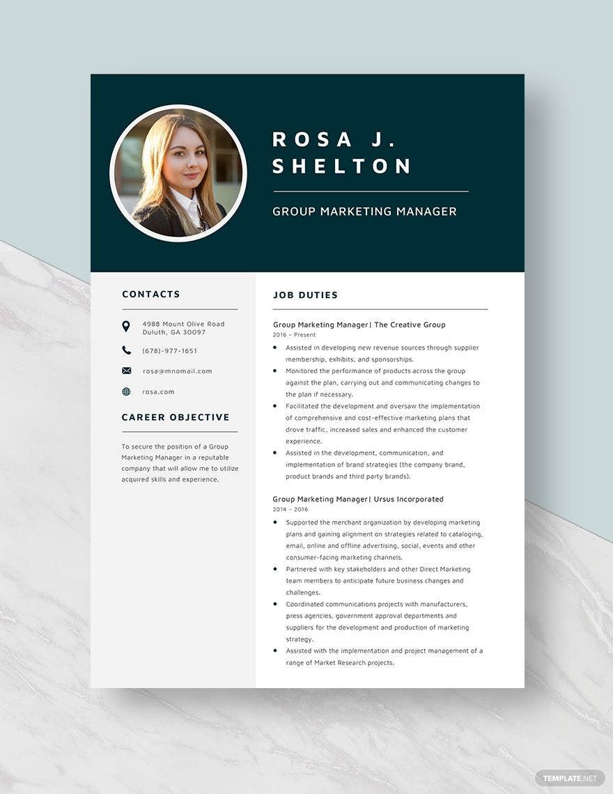 Group Marketing Manager Resume Template