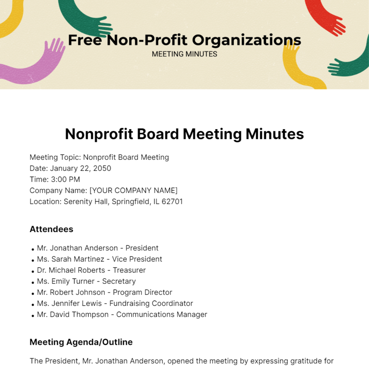 Meeting Minutes For Nonprofit Organizations Template