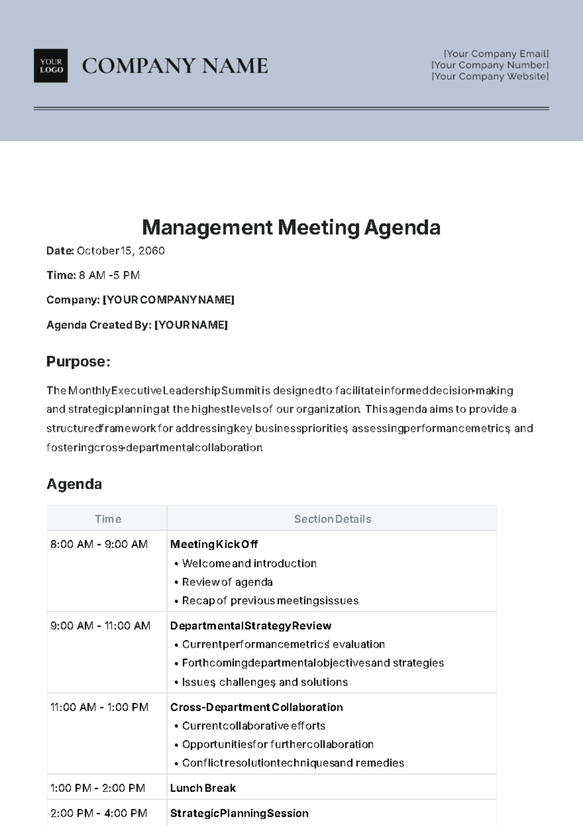 Management Meeting Agenda Template - Edit Online & Download