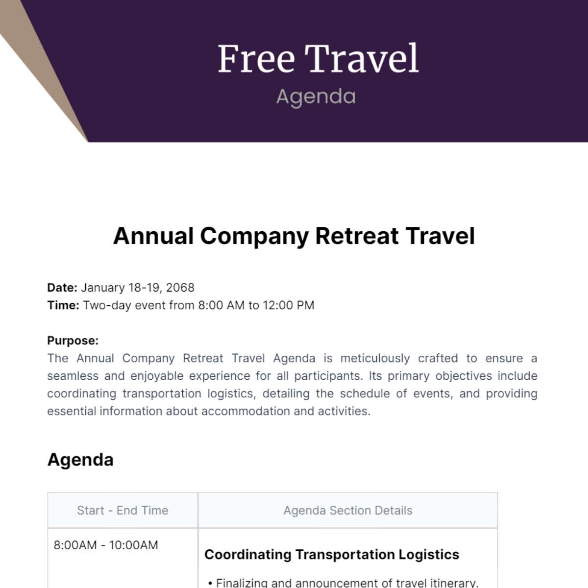 Travel Agenda  Template
