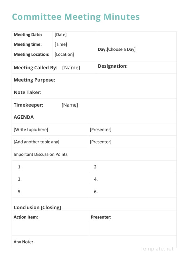 Committee Meeting Minutes Template in Microsoft Word, PDF | Template.net