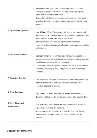 Free Board Of Directors Meeting Agenda Template to Edit Online
