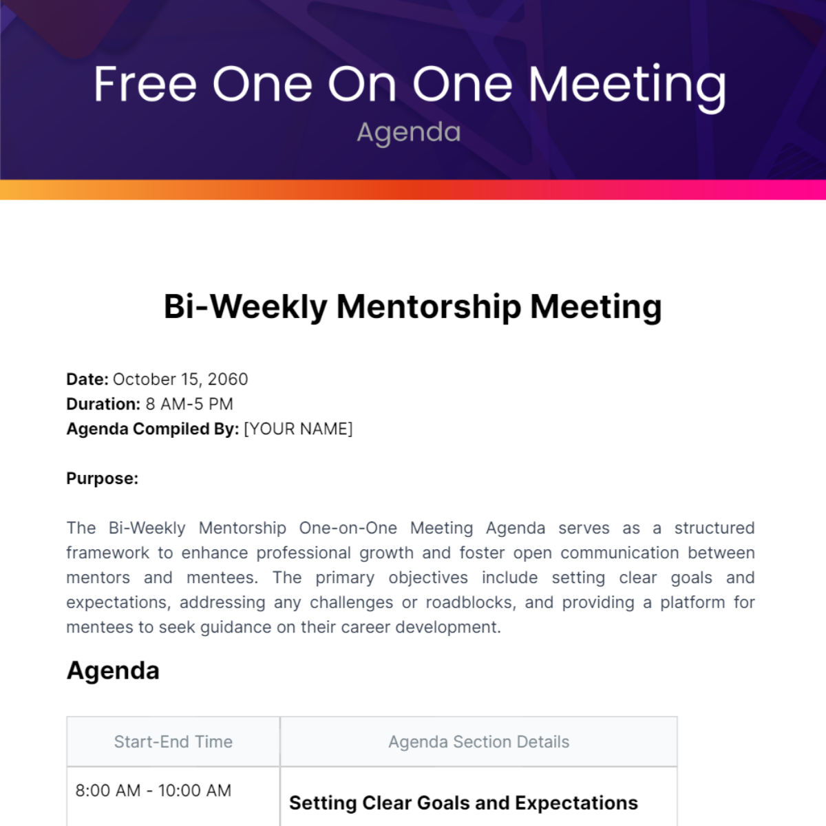 One On One Meeting Agenda  Template