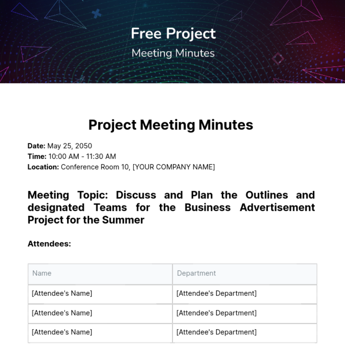 Project Meeting Minutes  Template