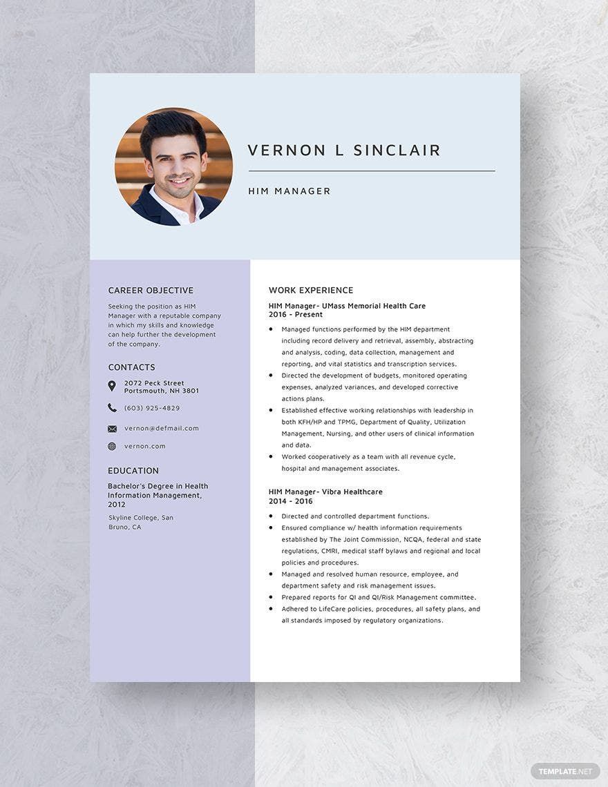 HIM Manager Resume in Word, Apple Pages