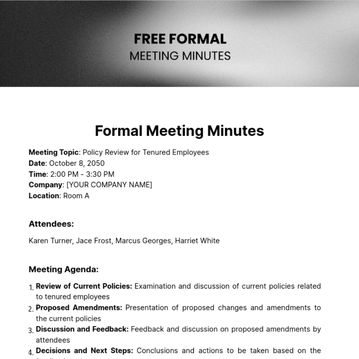 Formal Meeting Minutes  Template