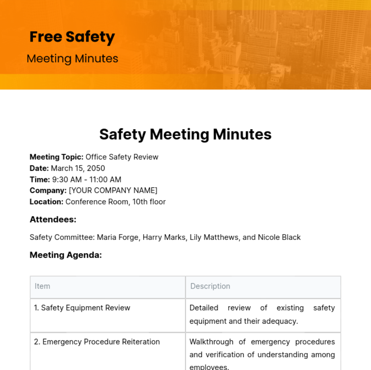 Safety Meeting Minutes  Template