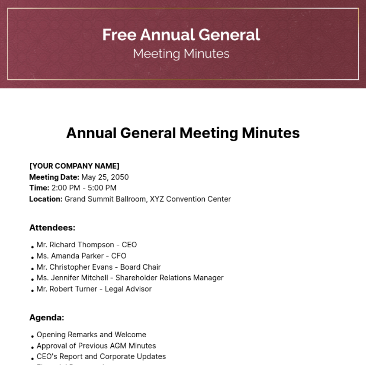 Annual General Meeting Minutes  Template
