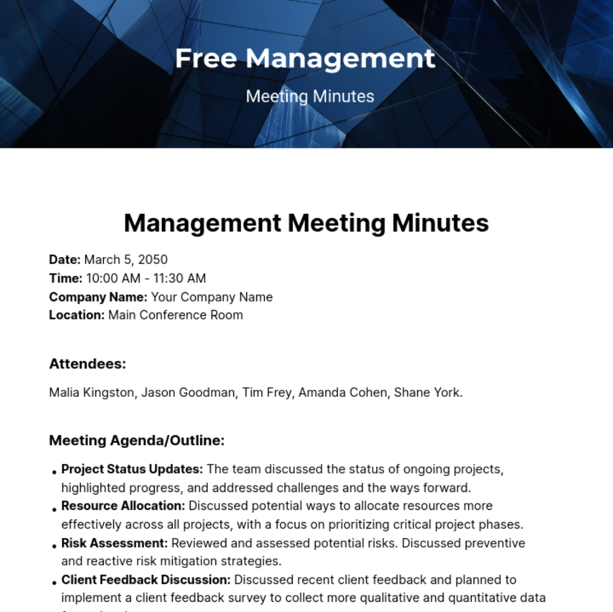 Management Meeting Minutes  Template