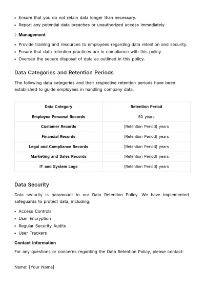 Free Data Retention Policy HR Template to Edit Online