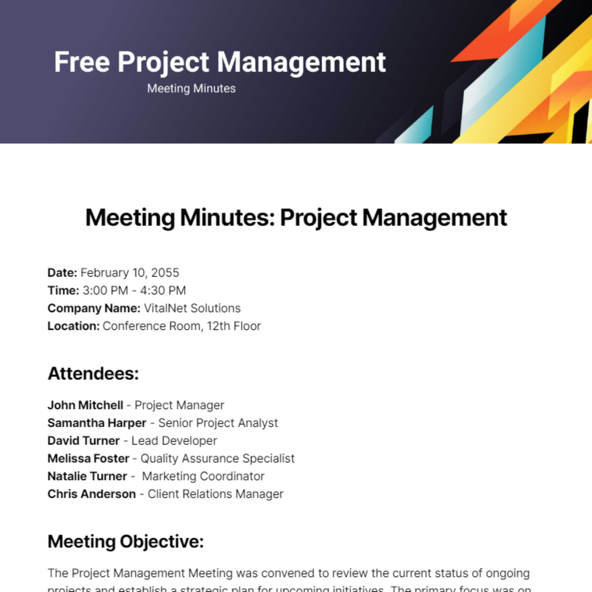 Project Management Meeting Minutes  Template