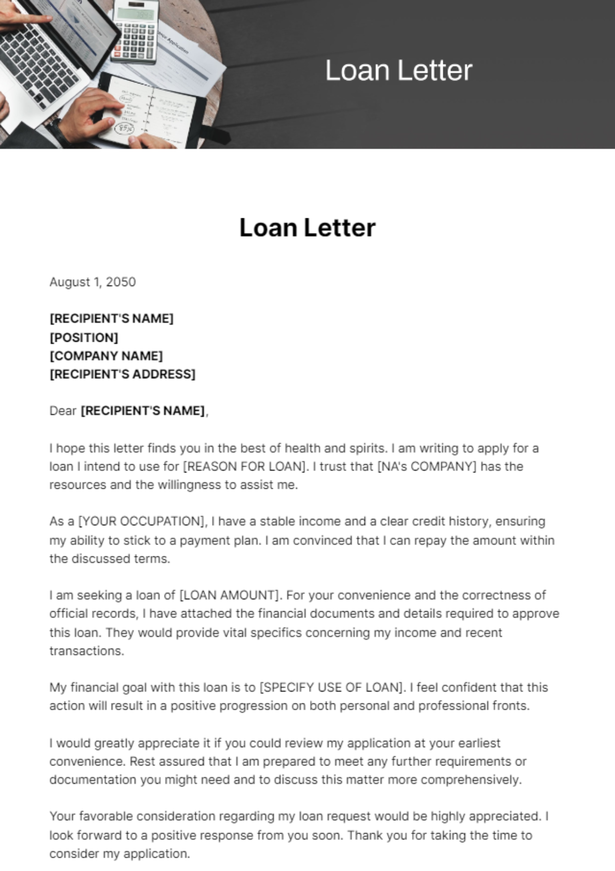 Free Loan Letter Template
