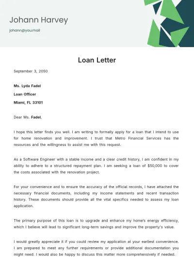 Free Loan Letter Template to Edit Online