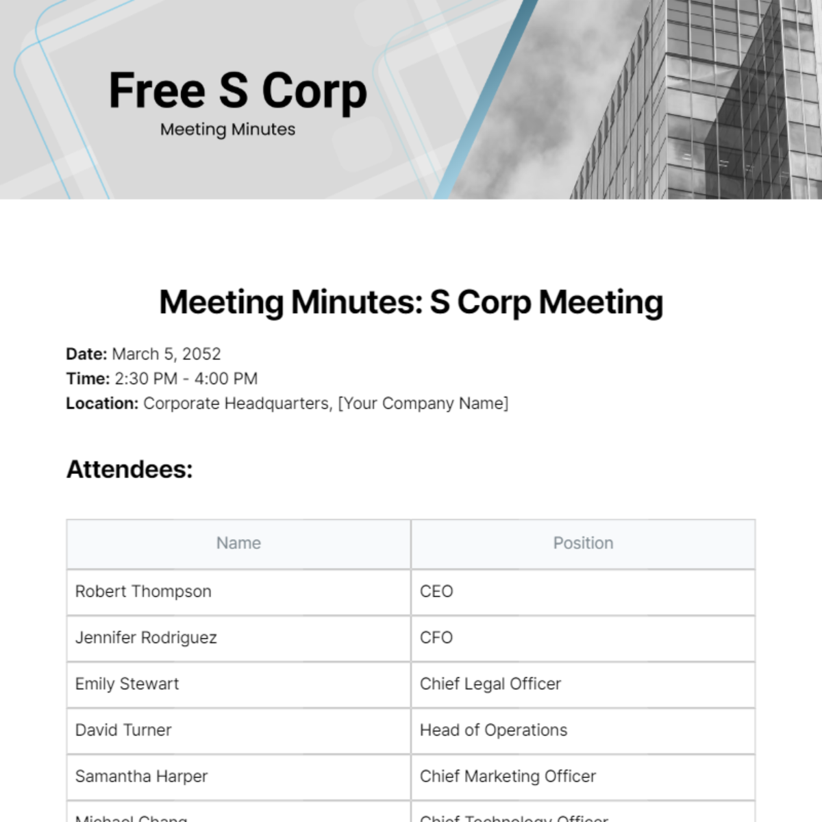 S Corp Meeting Minutes  Template