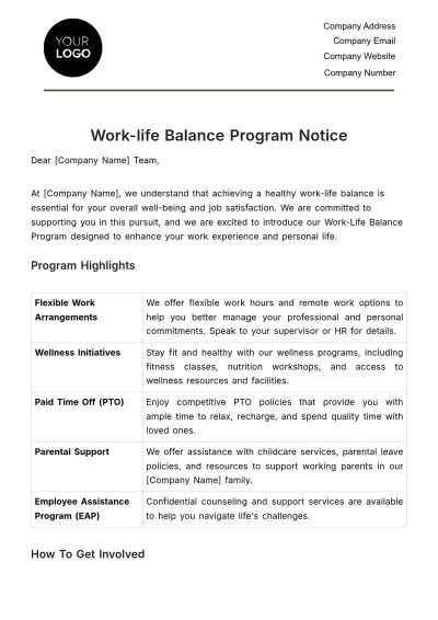 Free Work-life Balance Program Notice HR Template to Edit Online