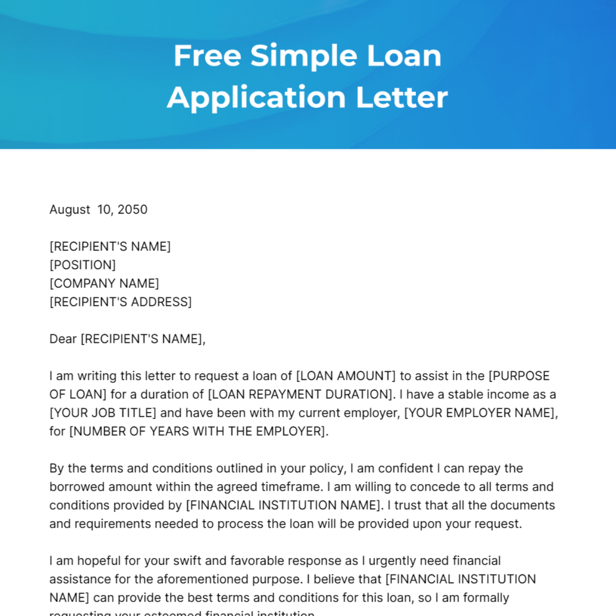Simple Loan Application Letter Template