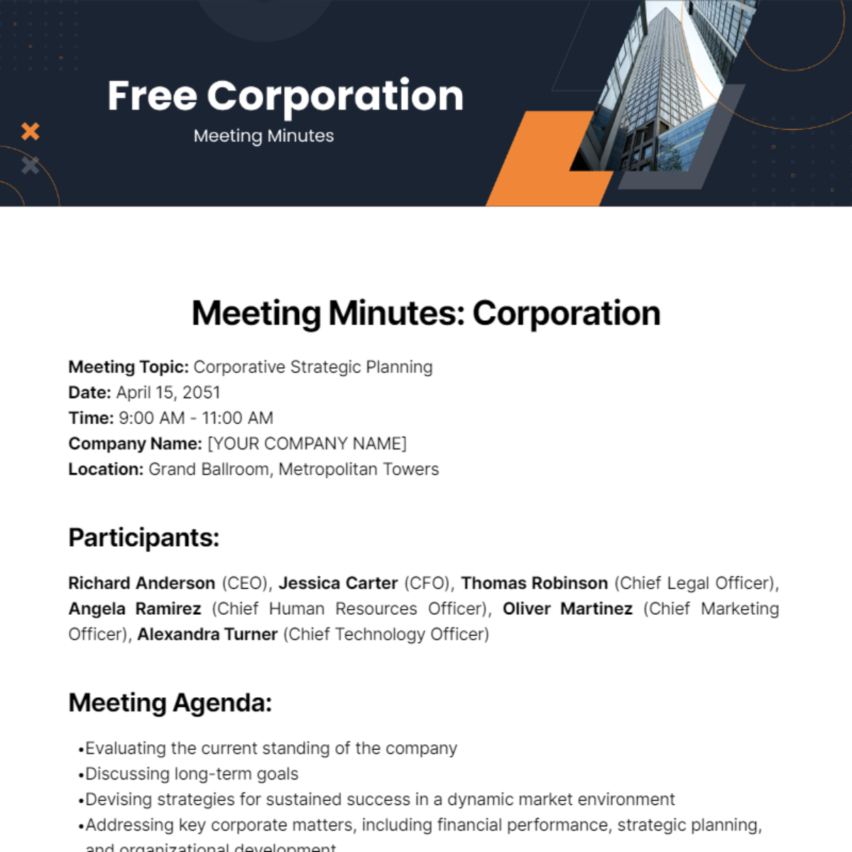 Corporation Meeting Minutes  Template