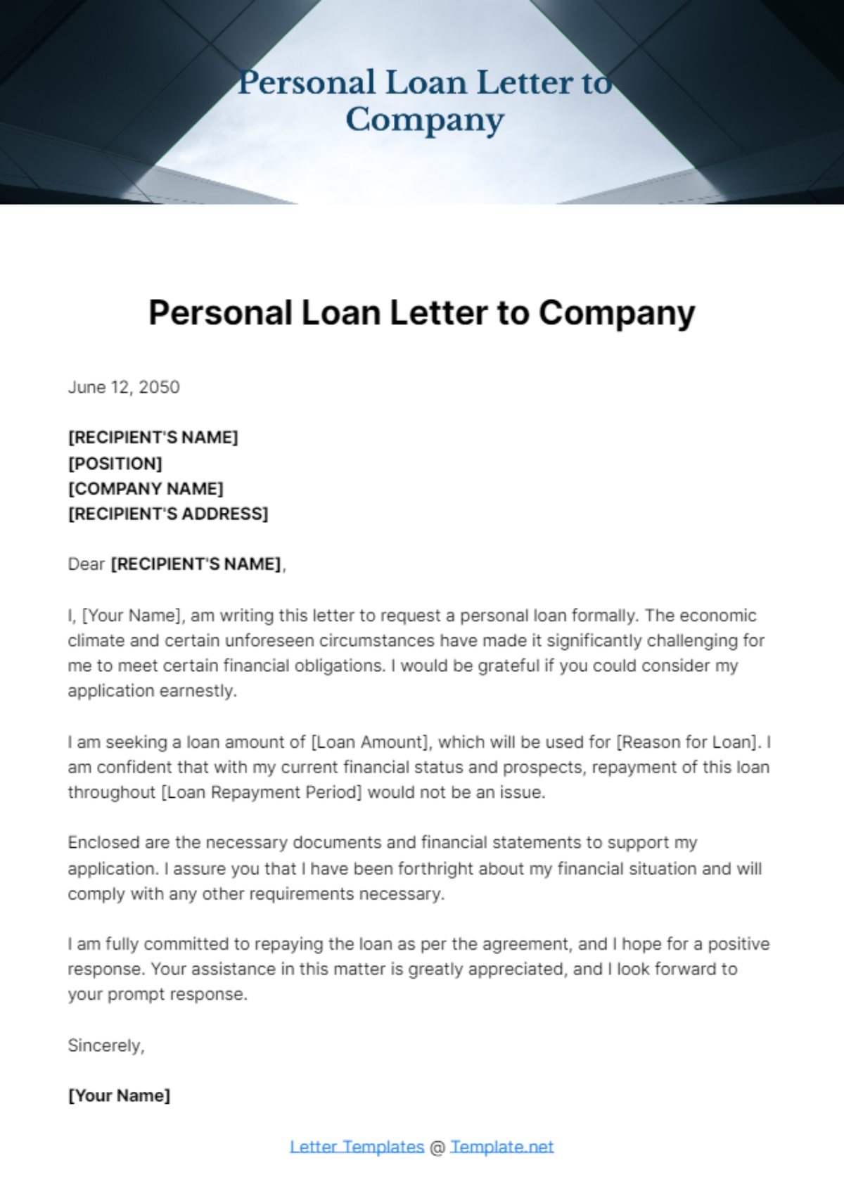 Free Personal Loan Letter to Company Template