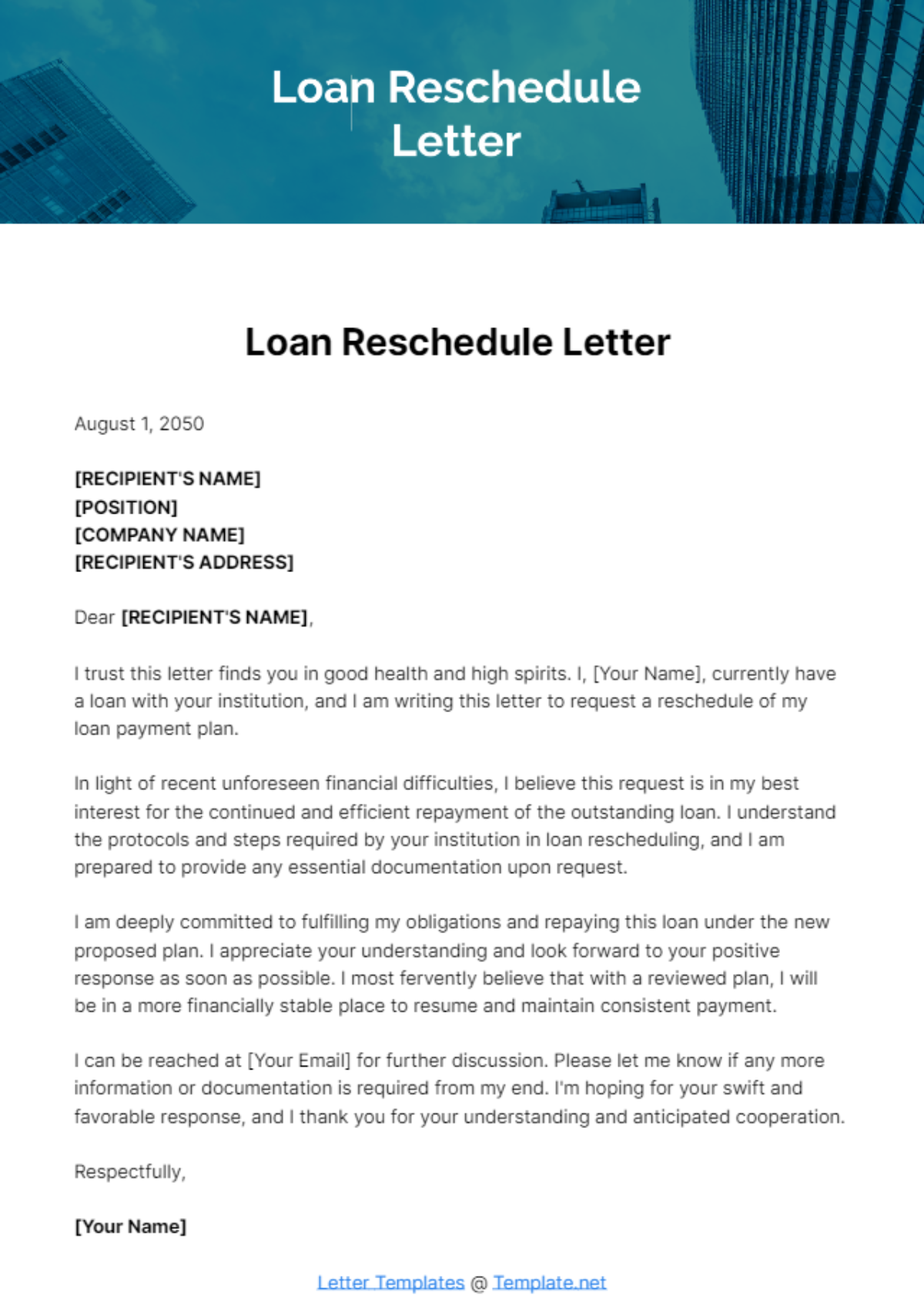 Free Loan Reschedule Letter Template