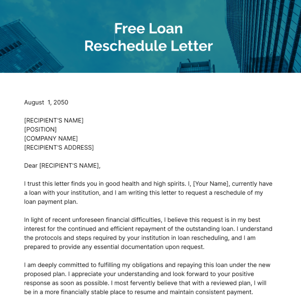 Loan Reschedule Letter Template