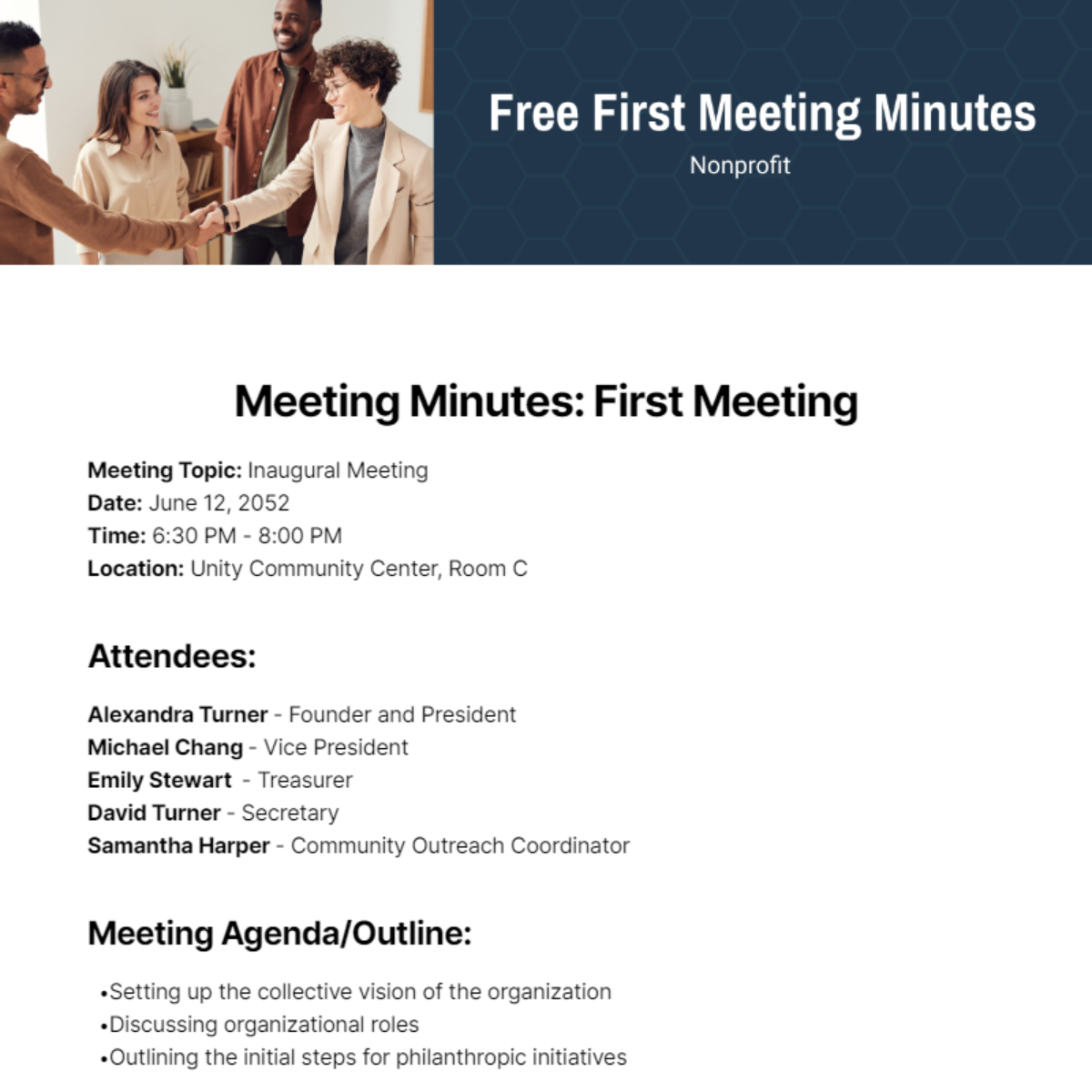First Meeting Minutes Nonprofit  Template